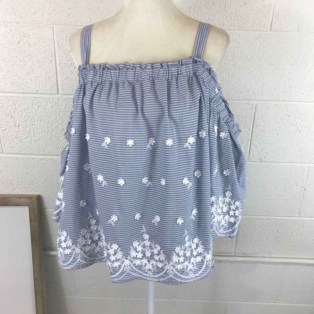 a new day cold shoulder top 2X eyelet lace stripes - Picture 1 of 7